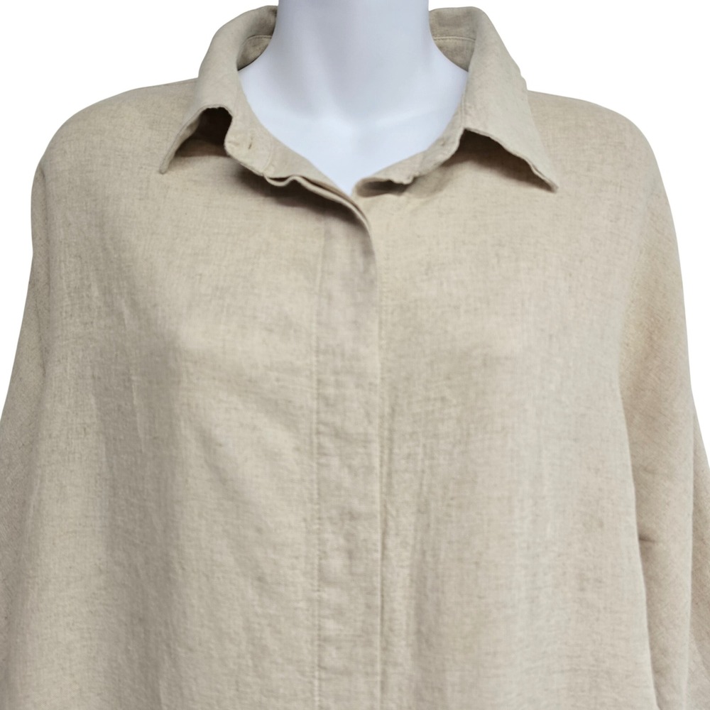 ZARA Linen Blend Short Sleeve Button Up Shirt Beige Cream Womens Small L Utility - Picture 2 of 15